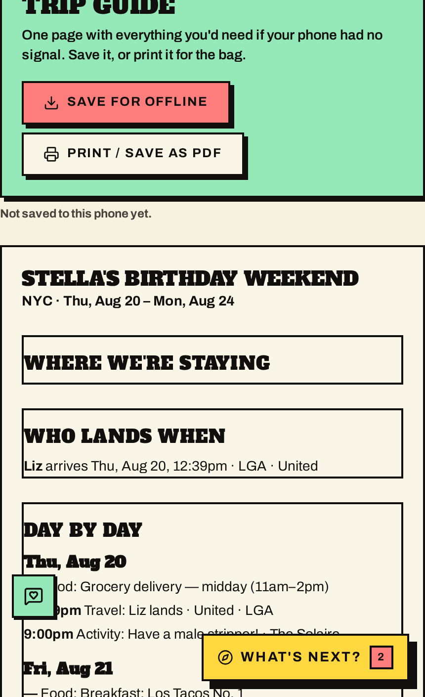 A Girls Trip — Trip guide screen