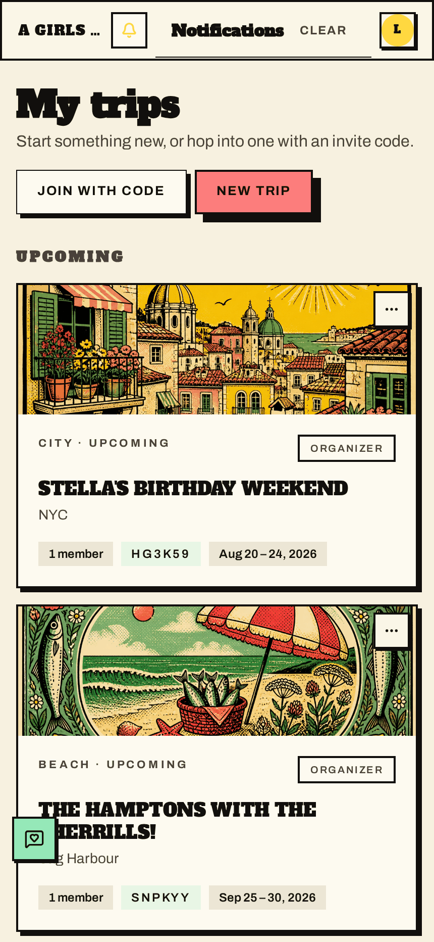A Girls Trip — My trips screen